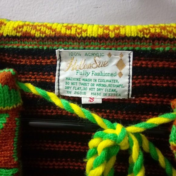 Vintage 1970's, Helen Sue, Women's, Sweater, Size S, Color Black, Yellow, Green - Picture 7 of 7